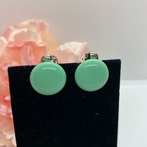 Vintage JAPAN Stamped Aqua Green Circle Clip Earrings